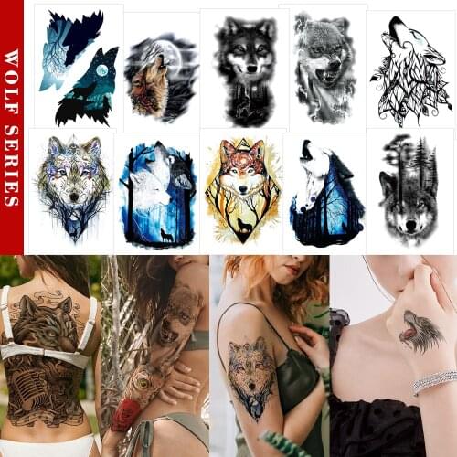 Body art tattoo stickers Wolf Ink color sticker tattoo for Hands full arms full back Large tattoos Wolf animal waterproof tattoo