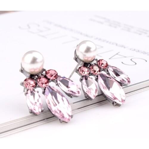 TODOX New imitation pearl Women stud Earrings wholesale colorful Crystal Acrylic earpins Female lovely contract Elegant gifts