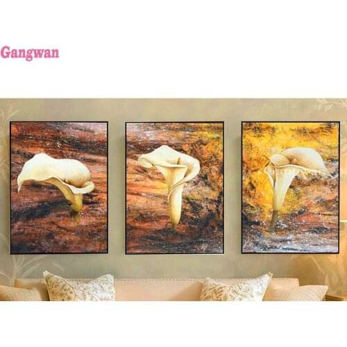 Triptych diamond painting full square round drill 3 Pieces Classical golden flower pattern needlwork mosaic embroidery handmade