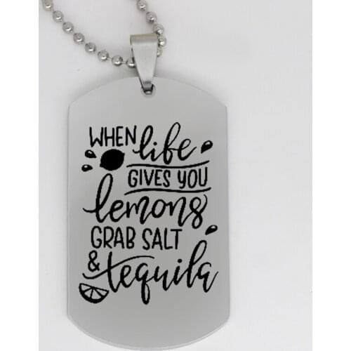 Ufine jewelry inspirational gift pendant army card when life gives you lemons grab salt. stainless steel customed necklace N4172