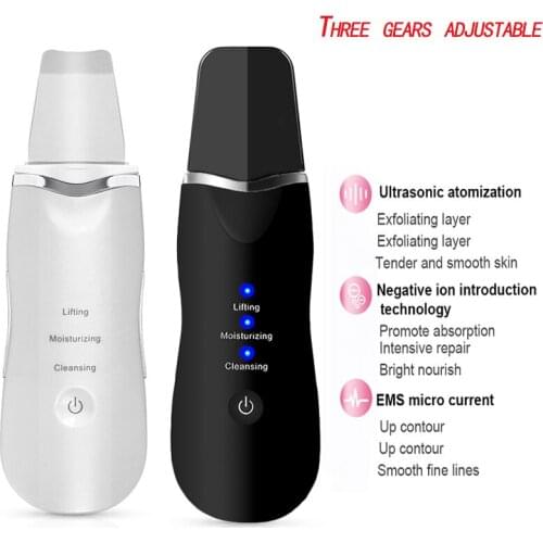 Ultrasonic Facial Skin Scrubber Cleaner Ion Acne Blackhead Remover Peeling Shovel Cleaner Facial Massager USB Rechargeable
