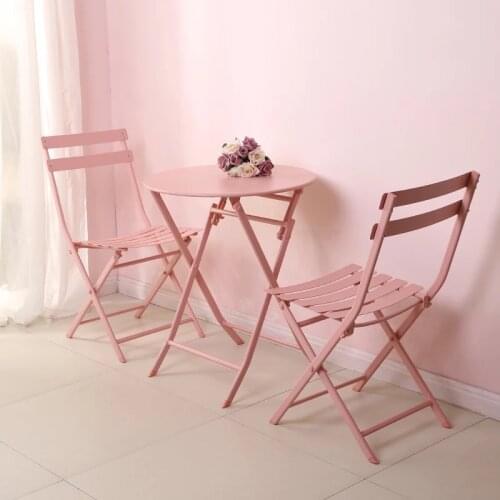 Stable and durable, girly heart pink dining chair, beautiful and elegant, balcony wrought iron folding table and chair
