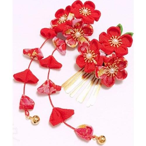 Japanese and wind crepe hair hairpin kimono fringed edge clip costume fret Dan female flower