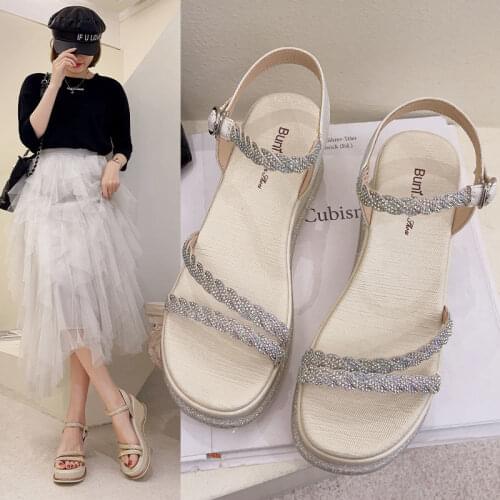 2021 Summer High Wedges Sandals for Women Sweet Platform Ankle Strap Crystal Women Beautiful Shoes Buckle Strap
