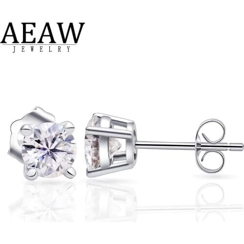 1.0ctw 5.0mm D Color Round Excellent Cut Moissanite Earring Stud Earring Push Back Solid Real 18k White Gold Fine Earring
