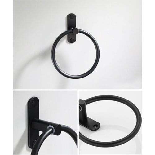 1 PC Black Space Aluminum Towel Holder Round Towel Ring Wall Mounted Towel Rack Shelf for Home Hotel Bathroom Accessories