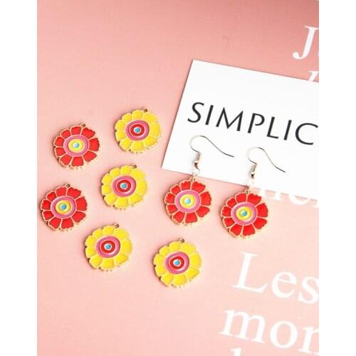 10pcs Flower Gold Tone Alloy Enamel Charms Pendant Drop Oil Daisy Charms Bracelet Earrings Making Jewelry DIY Accessories FX134