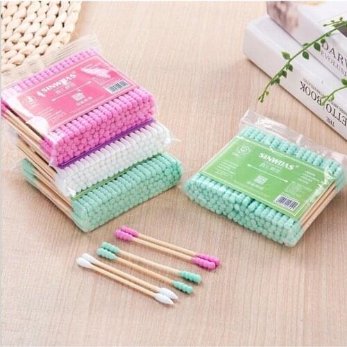100pcs/Pack Double Head Cotton Swab Women Makeup Cotton Buds Tip Wood Sticks Nose Ears Cleaning Health Care Tools
