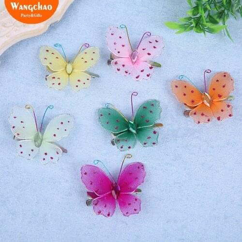12pcs/lot 6cm butterflies Clips wedding decoration butterfly Wall Blind Flower Room Party DIY decoration gift 6 colors