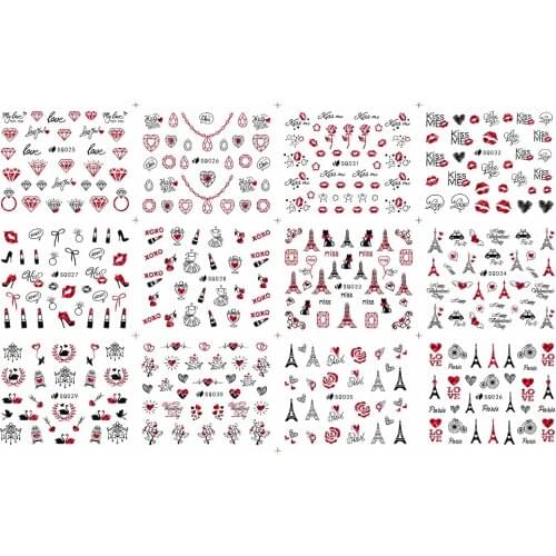 UPRETTEGO 12 PACKS/ LOT SELF ADHENSIVE 3D NAIL ART NAIL SLIDER STICKER VALENTINE LOVER DIAMOND PARIS TOWER SWAN SQ025-036