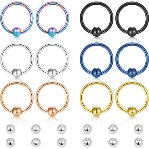 16g Captive Bead Rings Nose Hoop Lip Eyebrow Tongue Helix Tragus Cartilage Septum Piercing Ring w Replacement Balls