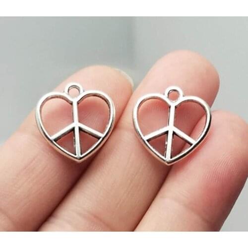 30pcs/lot--17x17mm, Antique silver plated peace symbol heart charms,DIY supplies,Jewelry accessories