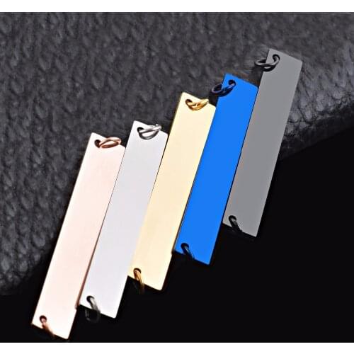 5Pcs Rectangle Tag 2 holes Stainless Steel Necklace pendant Charms 35*6mm DIY Jewelry