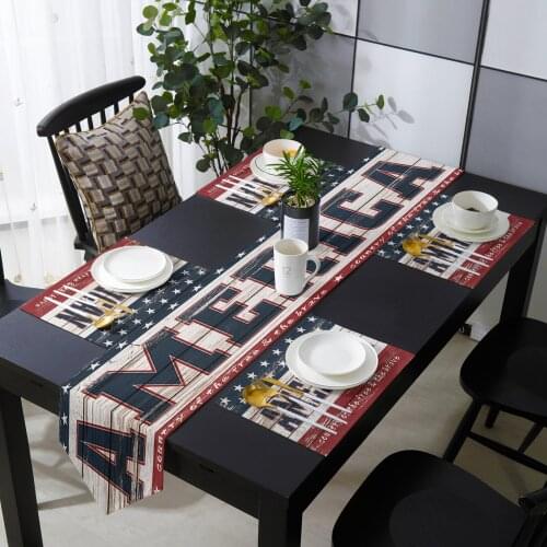 Independence Day American Vintage Wood Table Runner Placemats Set Country Wedding Table Decoration for Kitchen Home Dining