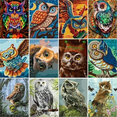 AZQSD Unframe Color Owl Animals Diy Painting By Numbers Kit Modern Wall Art Picture Acrylic Paint By Numbers For Gift 40x50cm