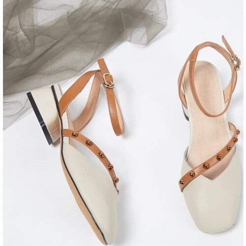 2019 new rivet toe cap sandals literary style rough with square head ladies word with sandals wholesale