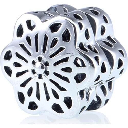 Authentic S925 Silver Clip Bead fit Lady Bracelet Bangle Floral Daisy Lace Openwork Clip Charms For Women DIY Jewelry