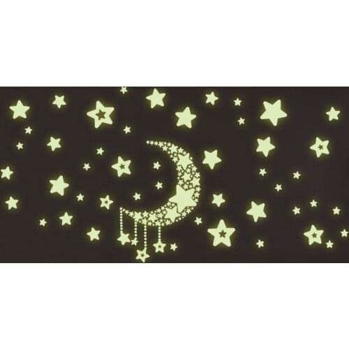 Wall Decoration Sticker Wall Sticker Pvc Self-Adhesive Star Moon Luminous Fluorescent Wall Sticker Childrens Room Tv Background