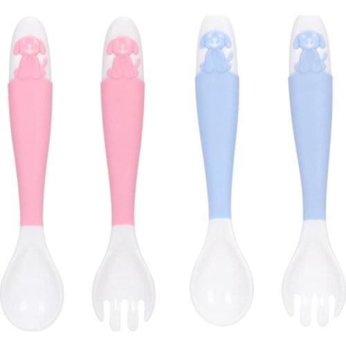 Baby Utensils Lovely Cartoon Dog Baby Infant Soft Bendable Food Feeding Spoon Fork Cutlery Set Baby Feeding Training Spoon 2021