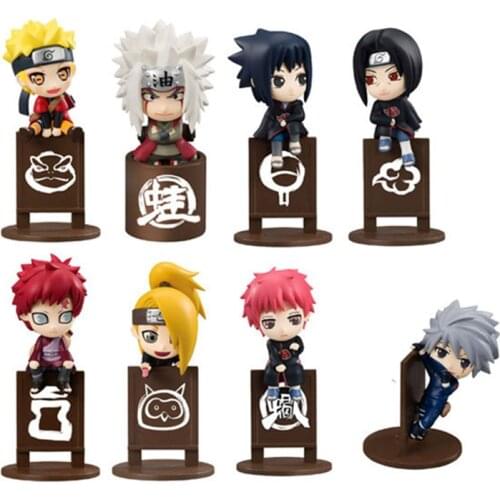 8Pcs/set Tea Art Plate Anime Naruto Action Figures Cute Kakashi Sasuke Itachi Jiraiya Deidara Gaara pvc Model Collection Toy
