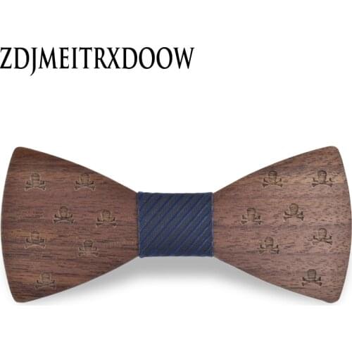 2018New design Wood Bow Tie Mens set Cravat Party Ties Corbatas Business Butterfly Skull cuff links set