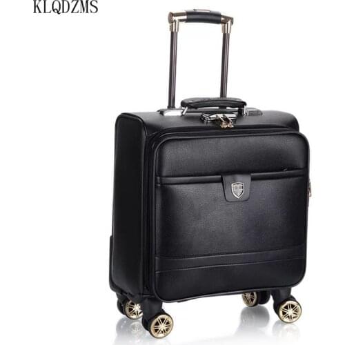 KLQDZMS 16Inch Fashion PU leather Rolling Luggage Spinner Carry On Travel Suitcase Wheel Cabin Trolley Case