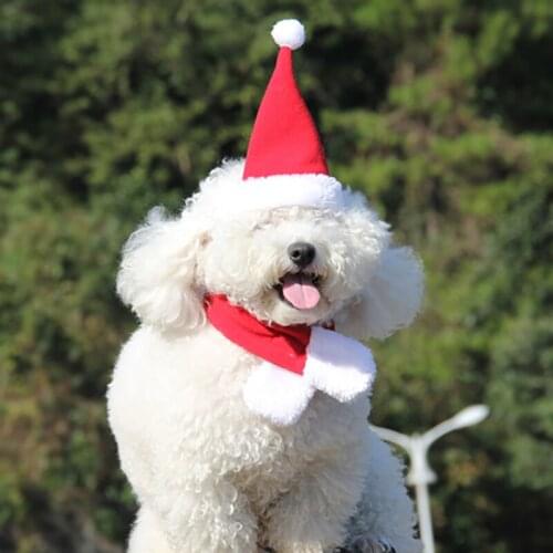 Dog Costume Accessories Red Fleece Christmas Hat and Scarf Set Pet Product Dog Apparel Accessory disfraz perro