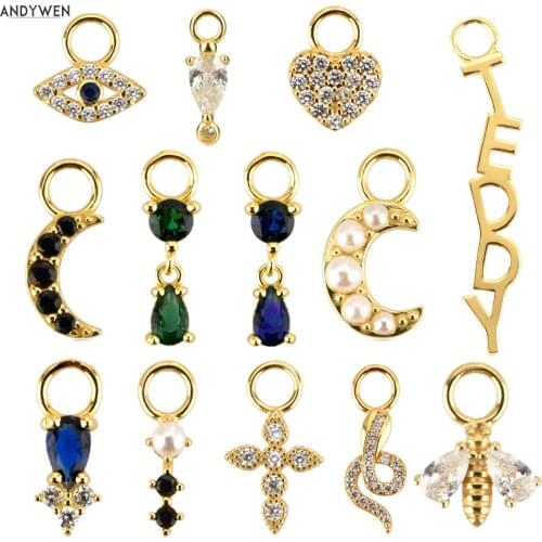 ANDYWEN 925 Sterling Silver Gold Mini Small Pendiente Dangle Charm Pendant Circle DIY Heart Moon Piercing Ohrringe Fine Jewelry