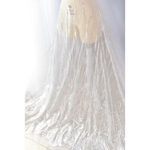 Fashion sequins Ivory lace African 5 yards fabric for wedding dress