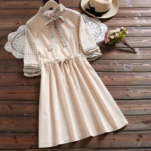 Fashion Spring Autumn New Women Plaid Dress Casual Long Sleeves Vintage Dress