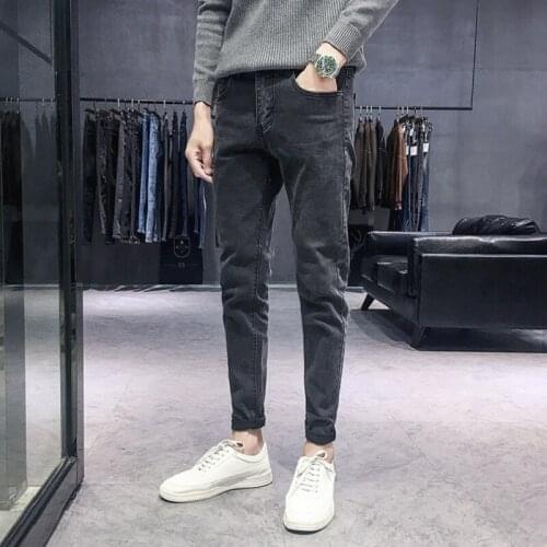 Fashion Mens Skinny Straight Pencil Pants Korean Style Summer Trousers Black Gray Blue N10