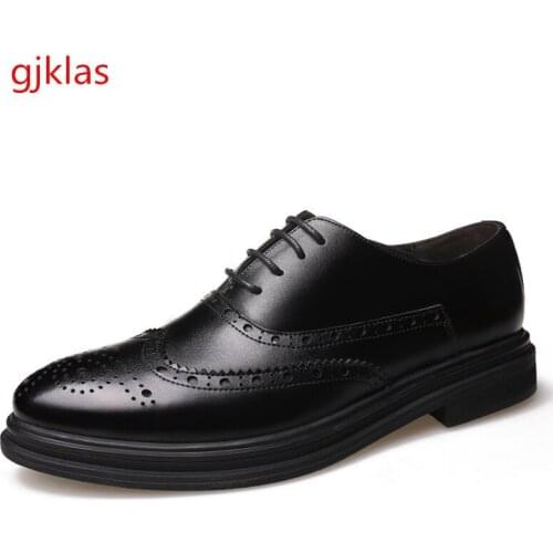 British Real Leather Suit Formal Shoe Genuine Leather Wedding Dress Man Shoes High Quality Brogue Lace Up Gents Casual Shoes