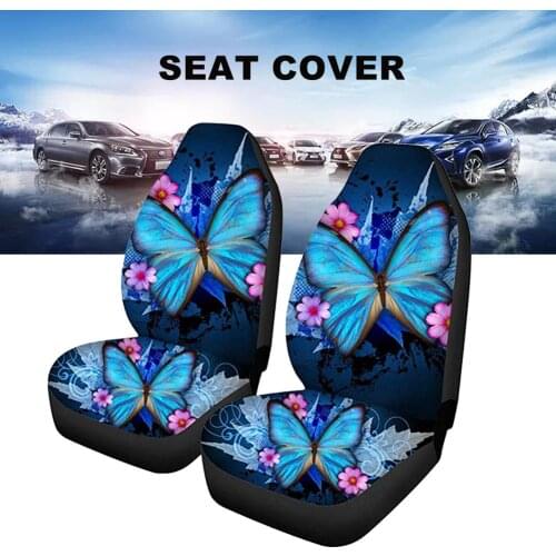 Set of 2 Car Seat Covers Trendy Blue Butterfly Print High Back Seat Cover Ultra-Soft Universal Fit accessories cushion kit