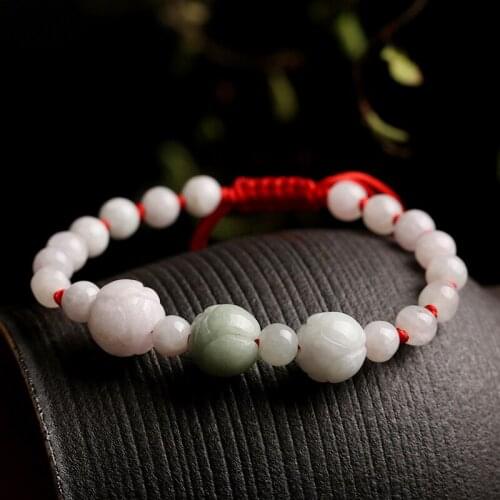 Natural Jade Emerald 10mm Lotus Beads Bracelet Adjustable Bangle Charm Jewellery Fashion Accessories Hand-Carved Man Luck Amulet