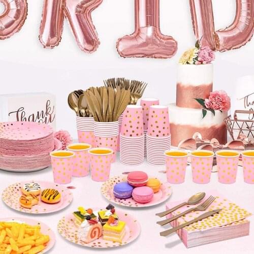 Pink Gold Dot 1st Birthday Party Decor Disposable Tableware for birthday party decor kids paper napkins Birthday Party Decor
