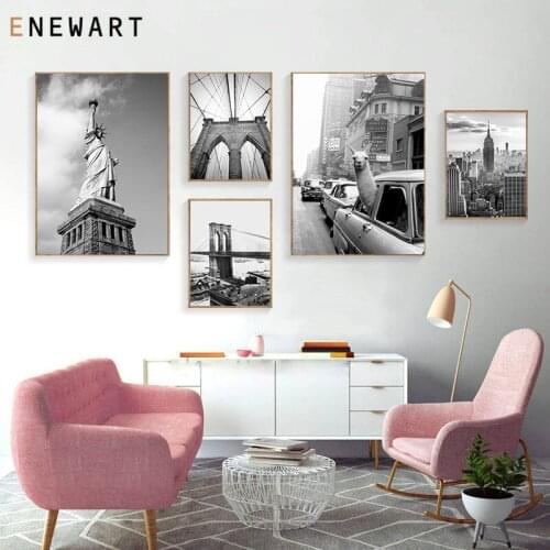 Modern Black White Cityscape Wall Art Canvas Posters Prints Nordic New York City Paintings Picture for Living Room Home Decor
