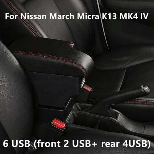 For Nissan March Micra K13 MK4 IV armrest box central Store content Storage box USB interface 2010-2017