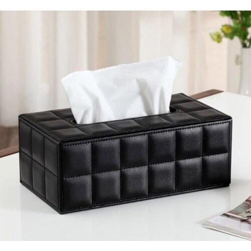 Faux Leather Rectangle Shape Modern Black White Paper Holder Tissue Dispenser Storage Box Car Home Restaurant Table Decoration