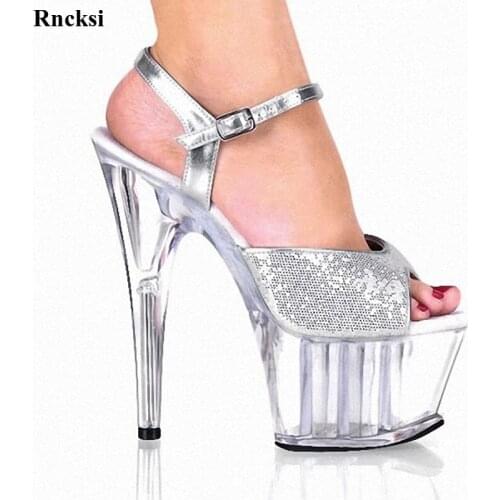 Rncksi New Glitter sexy crystal Shoes 15cm high-heeled fashion shoes sandals plus size shoes 6 inch Hand Made High Heel Shoes