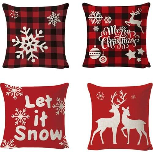 Merry Christmas Cushion Case Pillowcase Santa Winter Deer Christmas Tree Decor Home 45*45cm Red Plaid Throw Pillow Covers