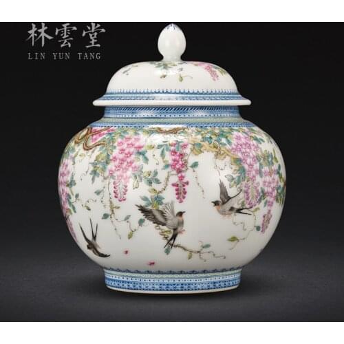 Sabingga sukdun dergici jimbi nuts can of jingdezhen pastel painting of flowers and tea pot money box of high-grade tea