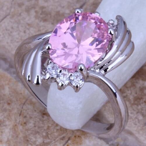 Noblest Pink White CZ Silver Plated Ring Size 6 / 7 / 8 / 9 D848