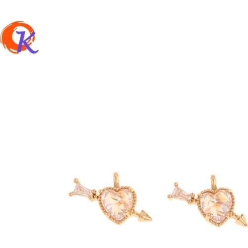 Cordial Design 40Pcs 9*13MM Jewelry Accessories/Hand Made/Genuine Gold Plating/Heart Shape/CZ Charms/DIY Making/Earring Findings