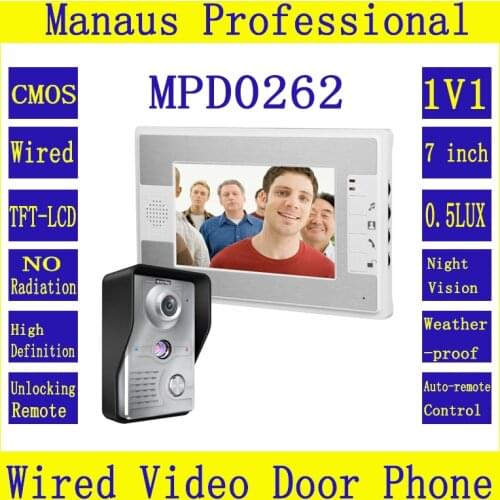 Smarthome 7inch TFT Color Screen Video Door Phone Doorbell Intercom Kit 1-NightVision camera 1-monitor 1V1 Doorphone System D262