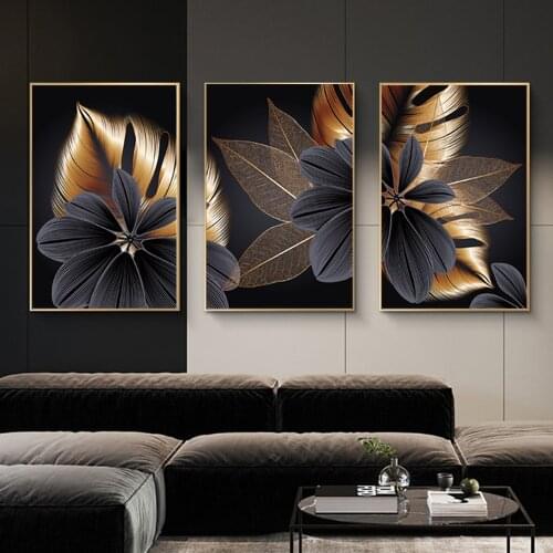 Modern Nordic Golden Grey Flower Leaf Posters And Prints Home Decor 3 Panels Wall Art Canvas Painting Pictures For Living Room