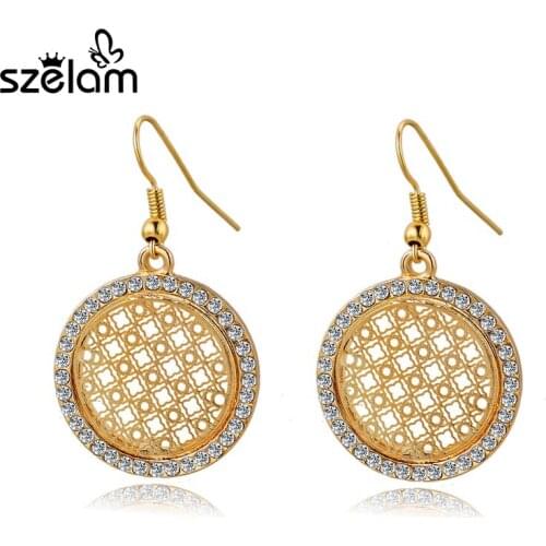 Szelam Fashion Big Crystal Drop Earrings For Women Bridal Wedding Statement Jewelry Vintage Silver Gold Earrings SER150015