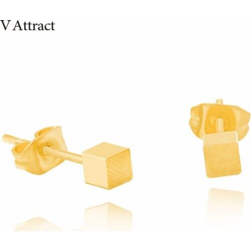 V Attract Rose Gold Tiny Cube Stud Earrings Geometry Oorbellen Voor Vrouwen Stainless Steel Pendientes for Women Men Jewelry