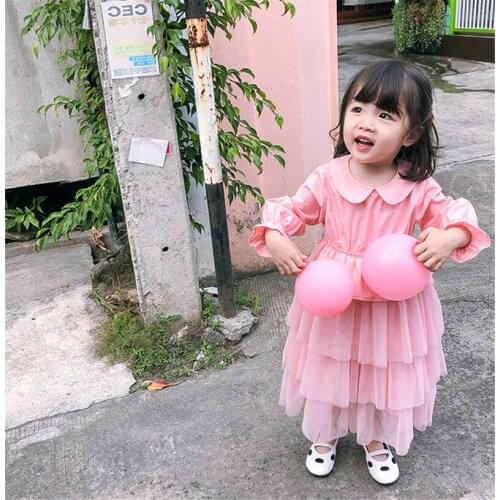 Spring Autumn Princess Dress Fashion Long Sleeve Mesh Stitching Cupcake Dress For Girls Toddler Baby Party Dresses Child Clothes