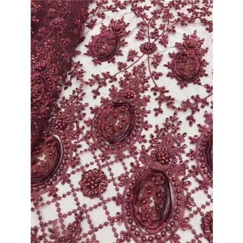 Embroidery nigerian net lace french tulle fabric embroidery with beads SYJ-2186834 french mesh laces fabric
