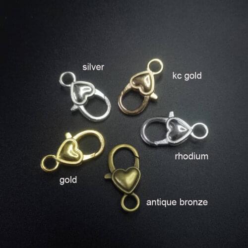 10 Pcs/Lot Antique Bronze Plated Heart Shape Lobster Clasps 27x14mm